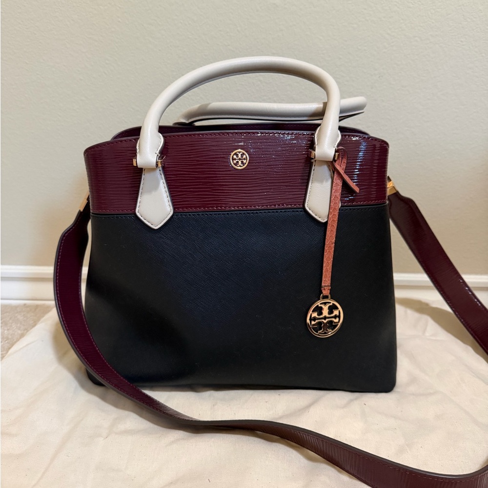 Tory Burch Black and Burgundy Satchel